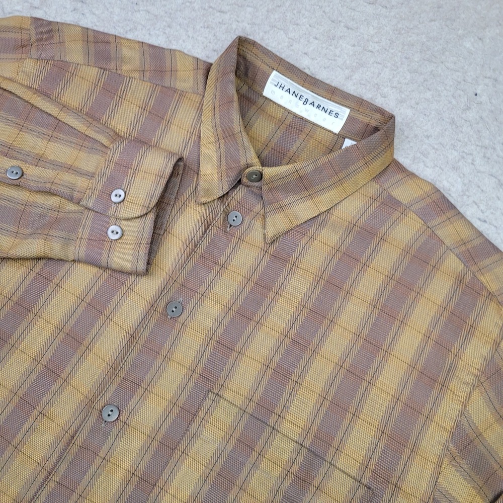 Jhane Barnes Shirt Mens L Mustard Plaid Long Sleeve Button Up Made in Italy